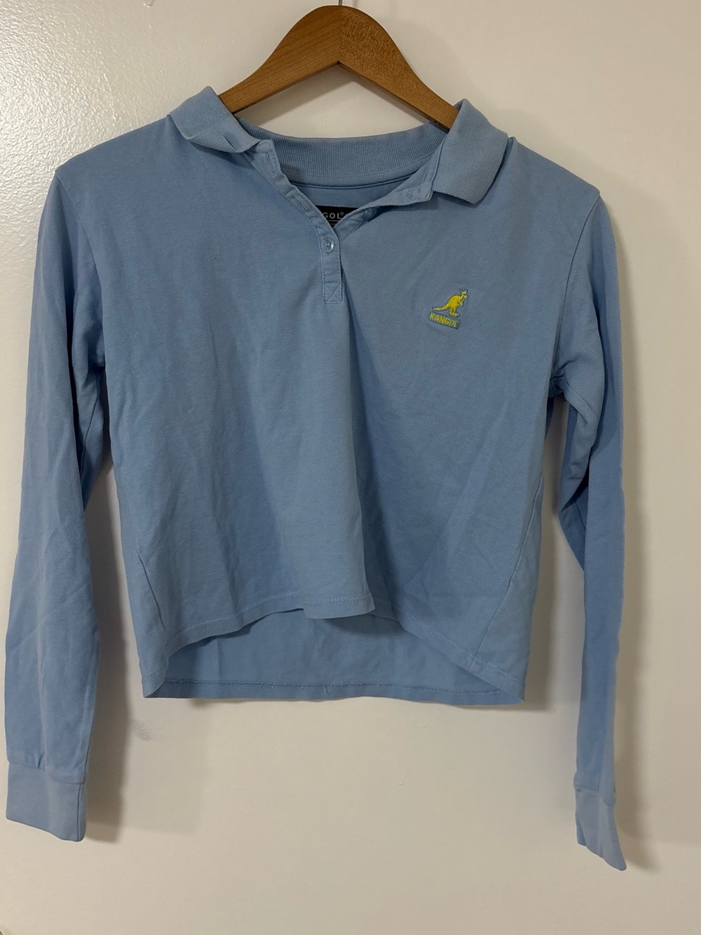 Kangol Light Blue Cropped Long-Sleeve Polo Top